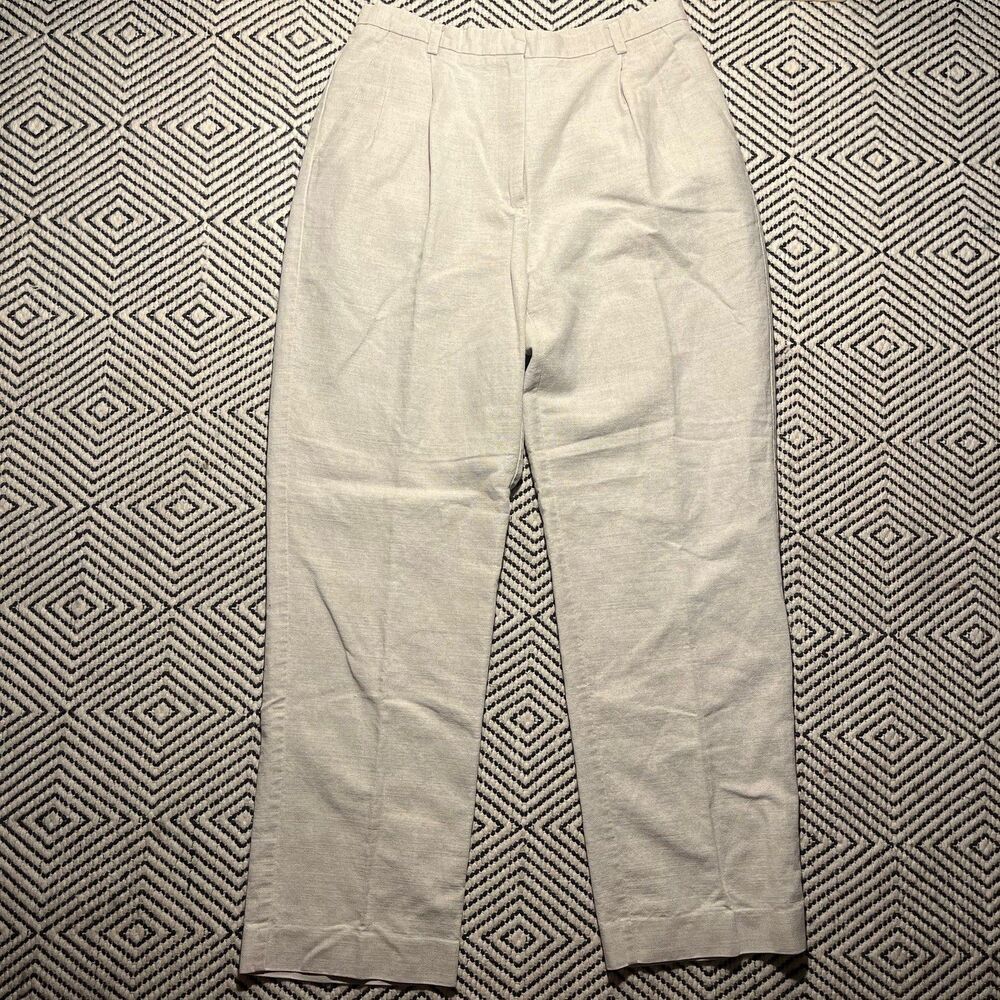 Liz Claiborne Cream Tan Linen Cotton Blend Pants Trousers 12 Kylie High Rise